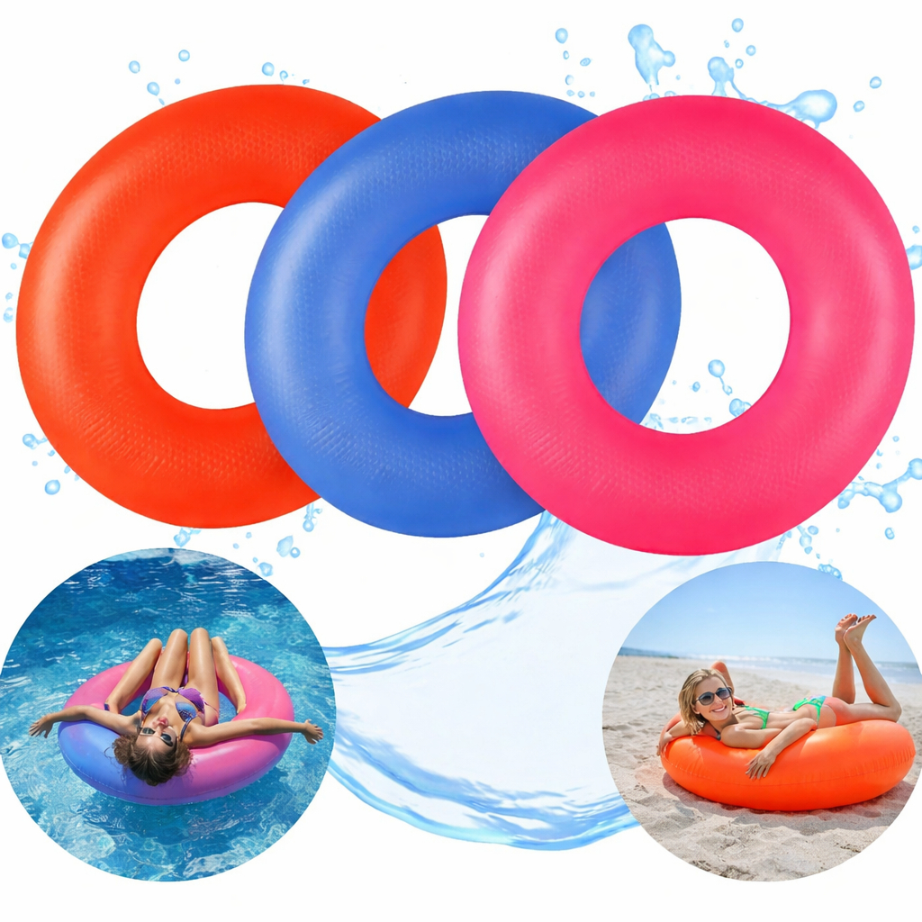 Kit 1 ou 3 Boias Inflável Infantil 60cm Piscina Circular Azul Verde Rosa Laranja Decoração Festa