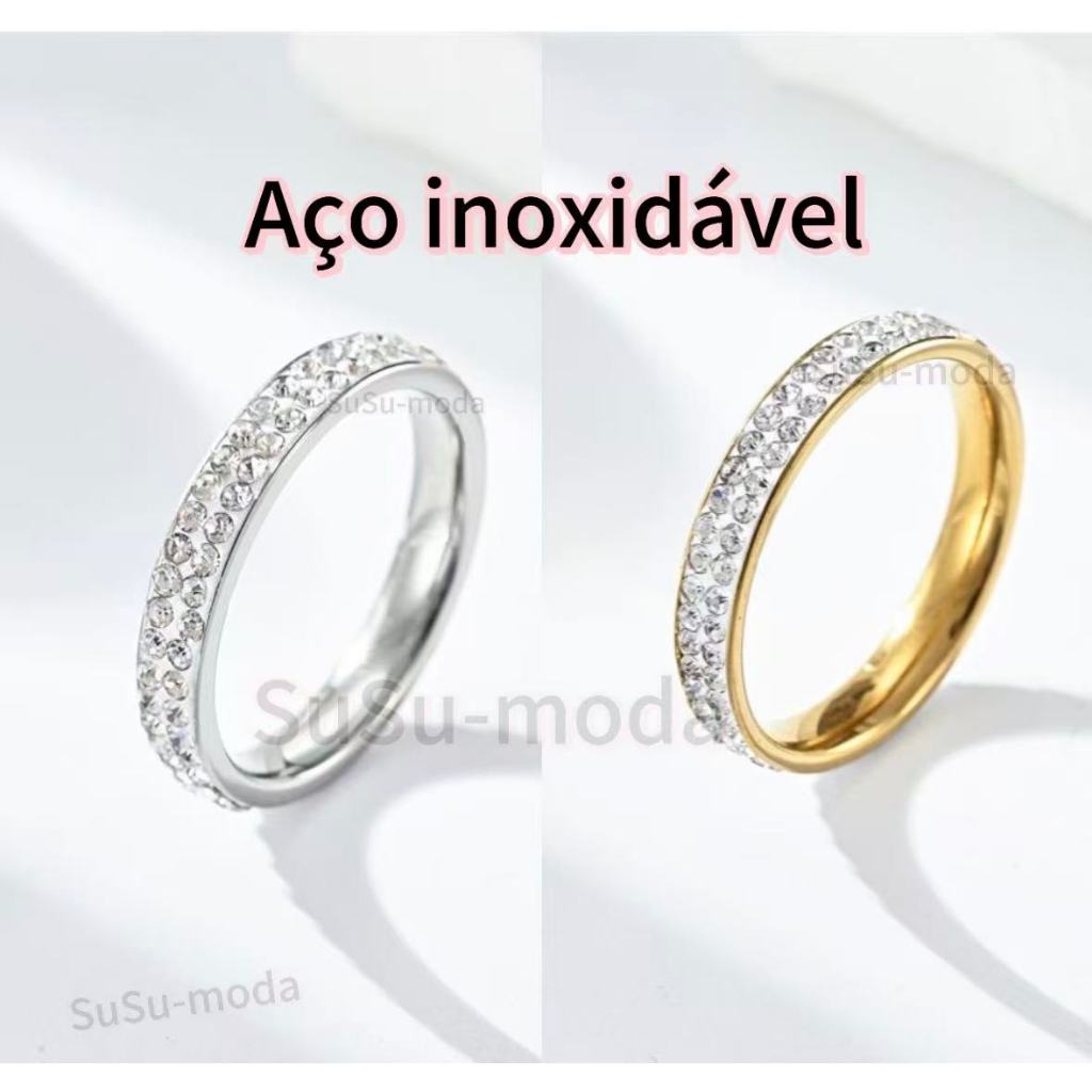 Anel Aparador Feminino 4mm em Aço Inoxidável Com Pedras Zircônias I Alta Durabilidade e Resistência I Hipoalergênico em Oferta na Shopee