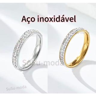Anel Aparador Feminino 4mm em Aço Inoxidável Com Pedras Zircônias I Alta Durabilidade e Resistência I Hipoalergênico em Oferta na Shopee