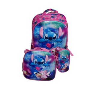 Kit mochila infantil de costas Sonic ou Stitch e Angel 3D alto relevo com estojo e lancheira térmica em Oferta na Shopee