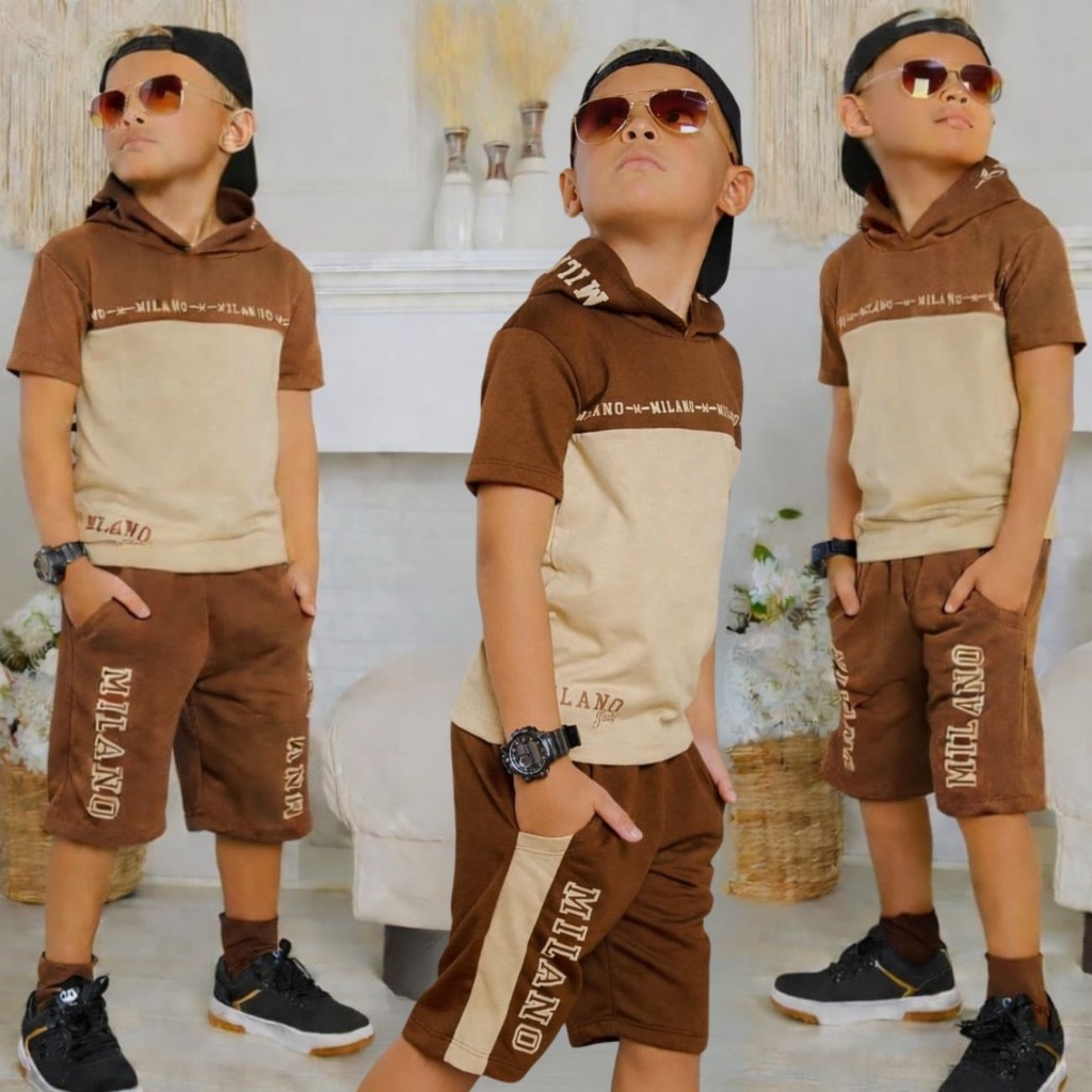 Roupa masculina Infantil Menino Kit 2 Peças Lançamento Verão Camisa e Bermuda Veste Do 2 ao 14 anos