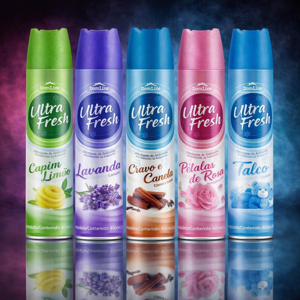 Bom Ar Odorizador Ambientes Ultra Fresh 400ml Aerosol Spray Aromatizador Difusor Cheirinho Casa Banheiro Talco Lavanda