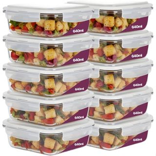 Kit 10 Potes Vidro Borossilicato Resistente Com 4 Travas Tampa Hermetica 640ml Marmita Fit Premium em Oferta na Shopee