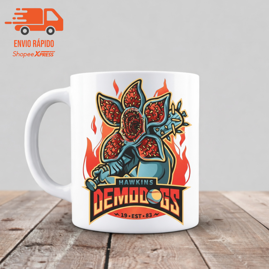 Caneca Stranger Things - Demodogs Hawkins Baseball Geek Nerd Série Netflix 325ml