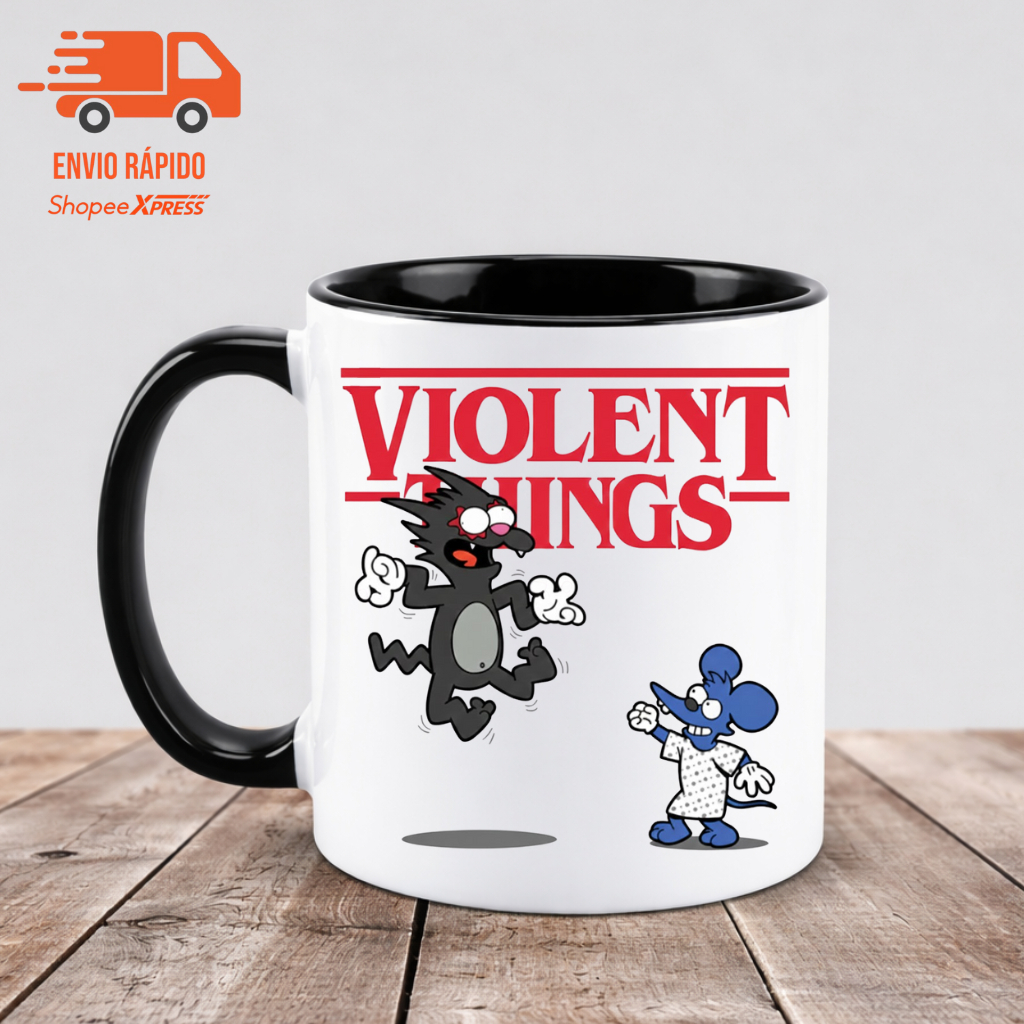 Caneca Stranger Things - Violent Things - Os Simpsons 325ml