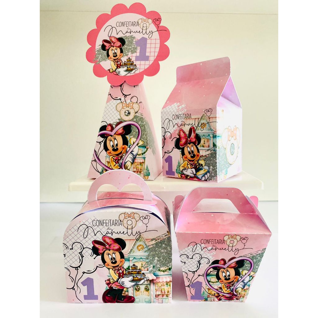Kit Festa Personalizado - Confeitaria da MINNIE CONFEITEIRA - Caixinhas para Lembrancinhas ANIVERSARIO