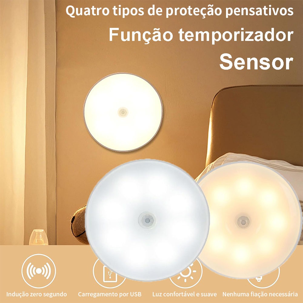 Sensor De Luz LED Luz Noturna Sem Fio Carregamento USB Comutação De Luz Quente E Fria em Oferta na Shopee