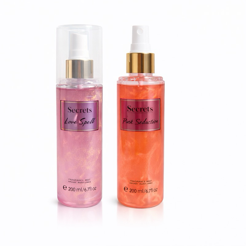 kit 02 Body Splash Feminino 200ml com Brilho – Sprel & Pureee – Pós-Banho, Aroma Suave e Iluminado