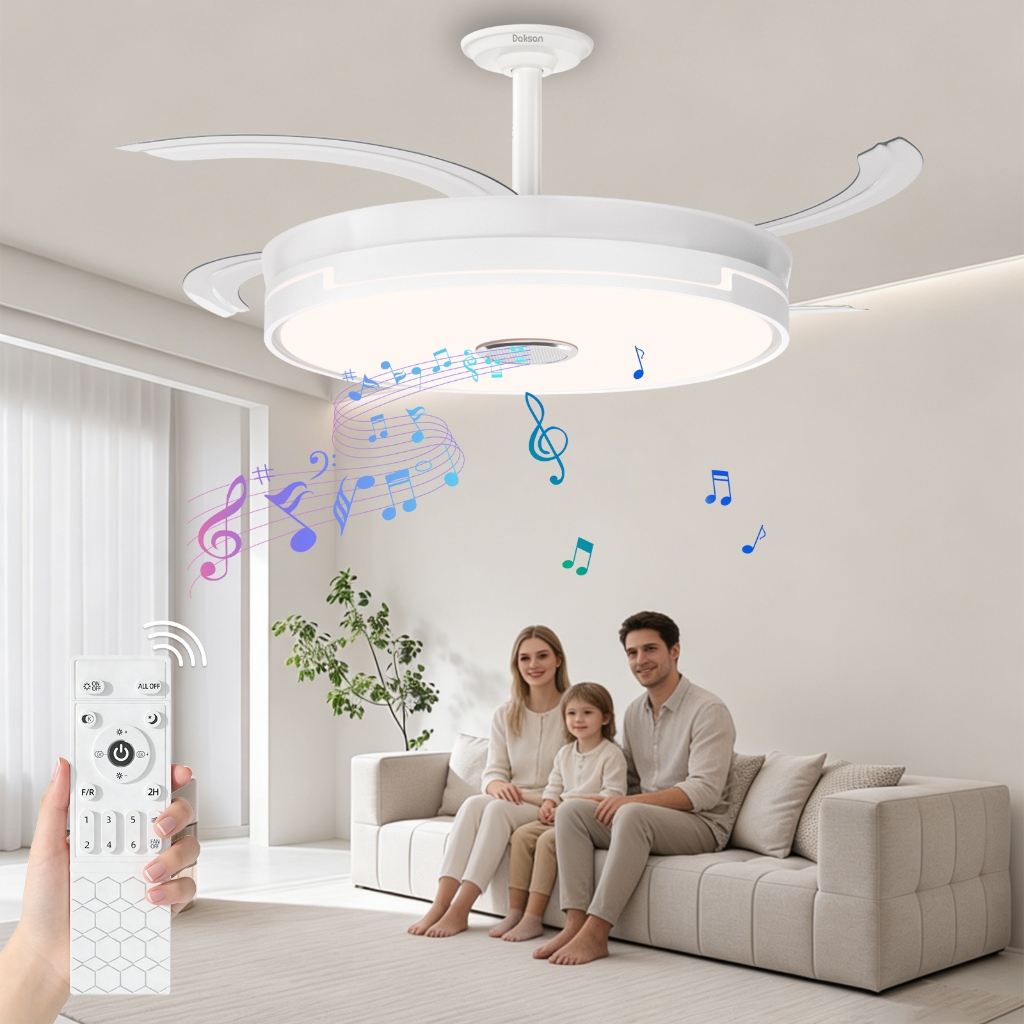 Ventilador de Teto Com Controle E Música Pá Retrátil Silencioso 110v-220v 108Cm