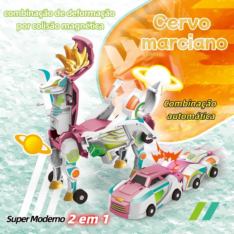 Carrinho De Dinossauro Magnético 2 Em 1 Presente Menino Menina Transformável Automática Por Colisão