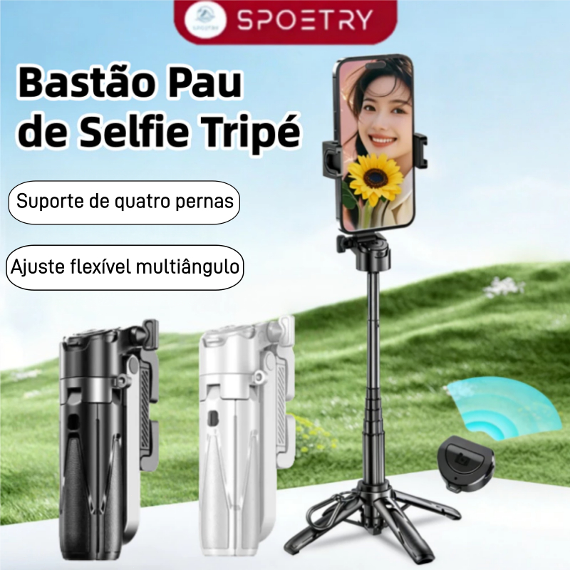 Tripé de Selfie Retrátil com Controle Remoto Bastão para Smartphone 360° com Mini Tripé