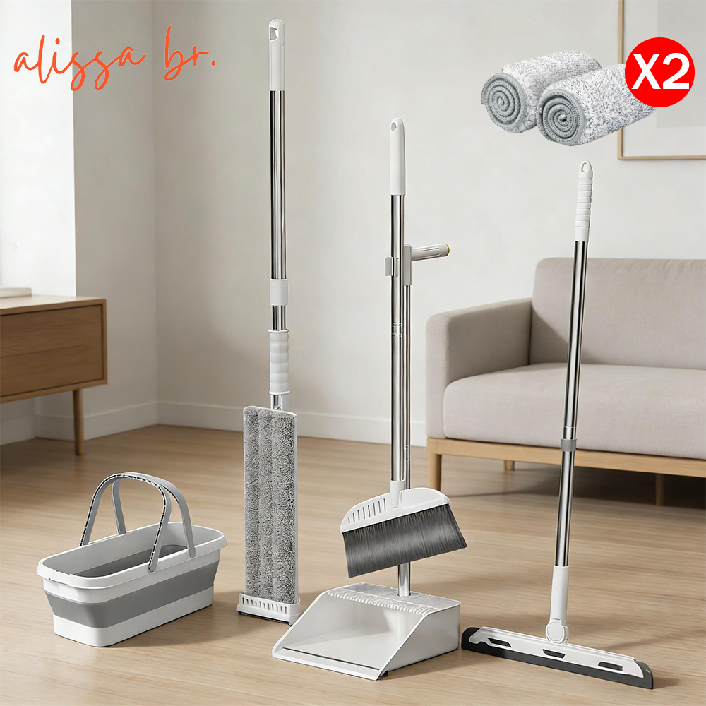 Conjunto Completo para Limpeza Diária, Esfregão, Rodo e Vassoura, Cesto, Vassoura, Pá de Lixo, 2 Pano para esfregão -S7 em Oferta na Shopee