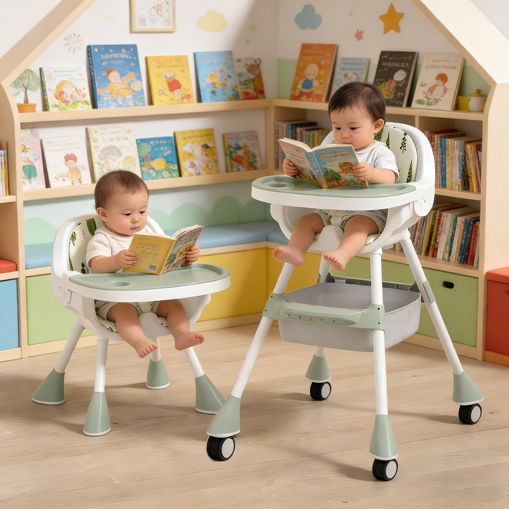 Cadeira De Alimentação Bebê Portátil 3 em 1 Multifuncional com Rodas e Assento Dobrável Gourmet