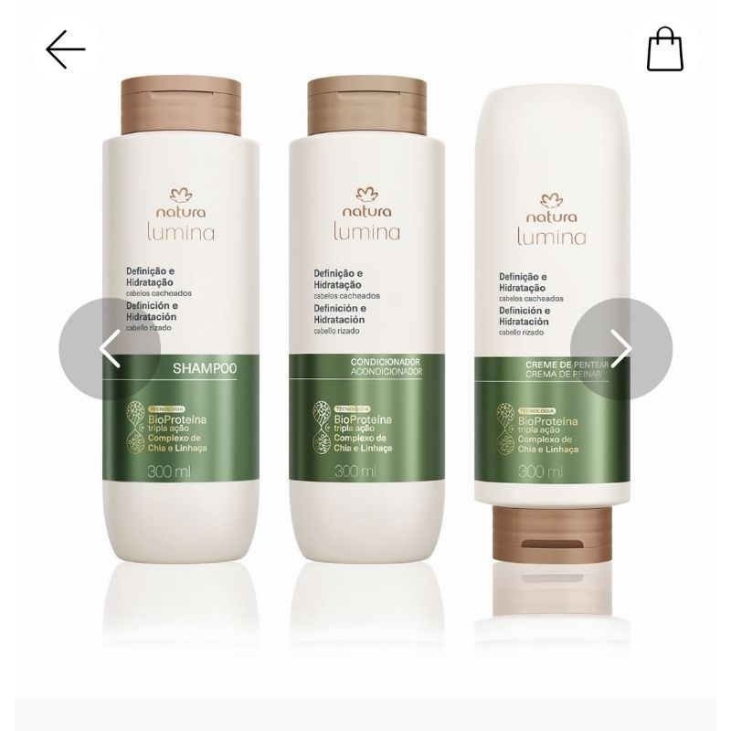 kit Linha Lumina Cabelos Cacheados Natura: Shampoo, Condicionador, Creme de Pentear e Máscara (Regular ou Refil)