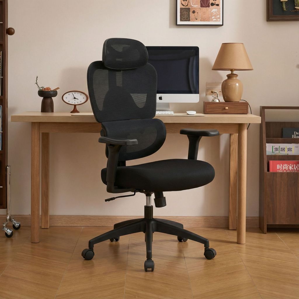 Cadeira Ergonômica Escritório Preto Reclinável Apoio Lomar Ajustável Braço Com Pézinho Malha Respiráve Cadeira Gamer