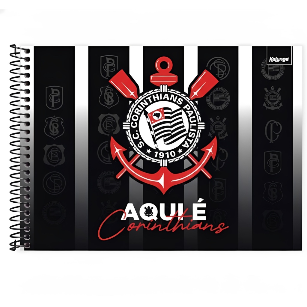 Caderno de Cartografia e Desenho Corinthians Capa Dura 80fls Miolo sem Pauta Espiral Timão