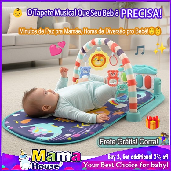 Tapete de brincar para bebês Tapete Ginásio De Atividades para Bebê Musical Com Piano Interativo Color Baby Floresta Azu