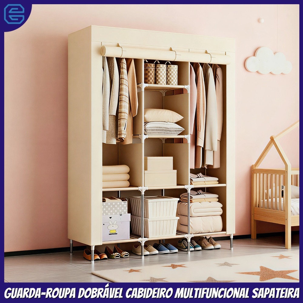 Guarda-roupa dobrável Guarda-roupa Estante para guardar roupas Armário de armazenamento multiuso Cabideira Sapateira