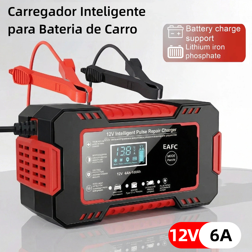 Carregador de bateria automotivo inteligente 12V com Display Digital Automático Energia Reparação Puls em Oferta na Shopee
