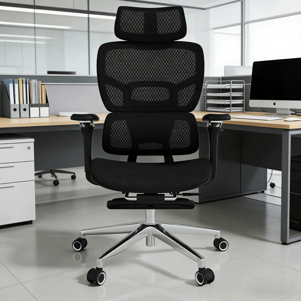 Cadeira Escritório Ergonômica Preto Malha Respirável Lombar Adaptável Apoio Pés Intervalo Para Cadeira Escritório Gamer
