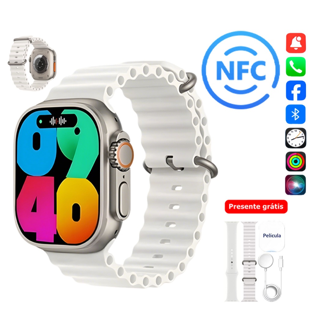 Relógio Smartwatch Original Ultra Série 49mm, GPS, NFC, Monitor de Pressão Arterial