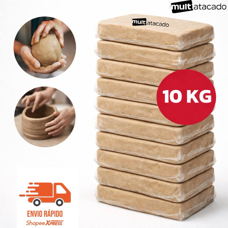 KIT até 10 Argila Escolar Natural Modelar 1kg Escultura Artesanato Vaso Argila de Modelar para Arranjos Florais ARGILA