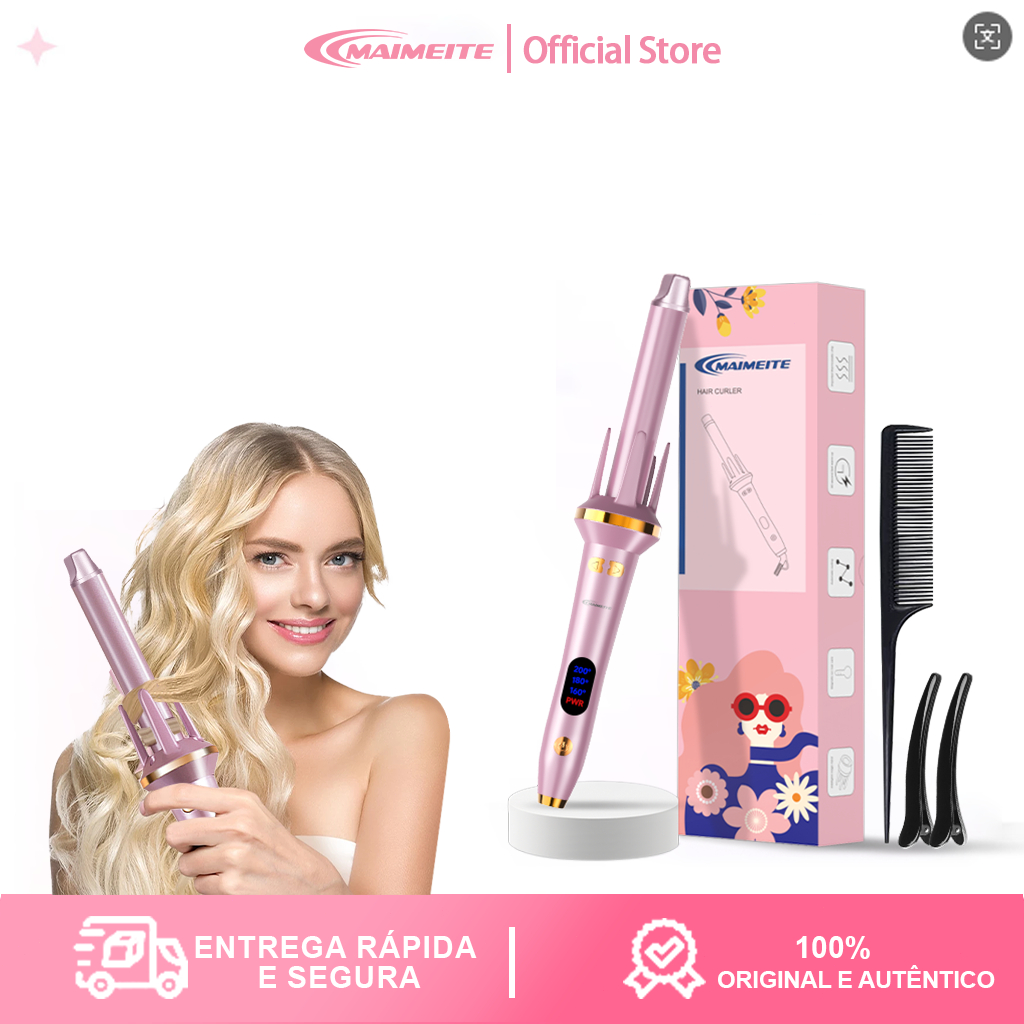 MAIMEITE Modelador De Cachos Giro Automático 25mm Profissional Rápido Aquecimento Bivolt em Oferta na Shopee