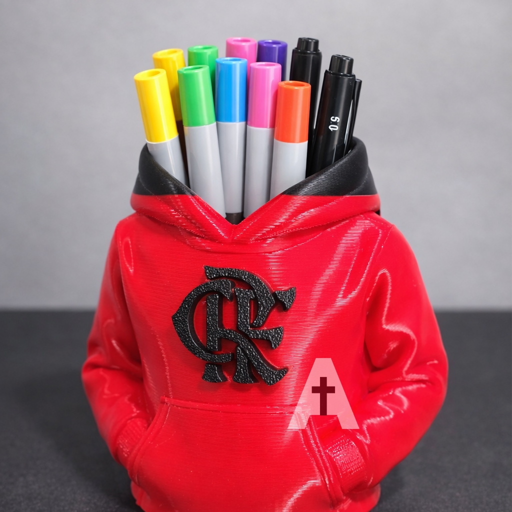 Porta Caneta / Porta lápis 3D Formato Moletom • Personalizado com Time • Impressão 3D PLA/PETG / DUAS CORES
