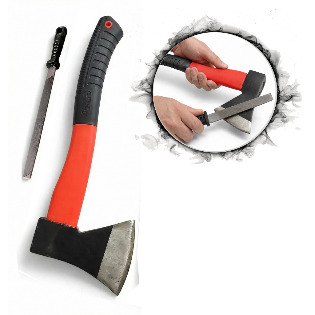 Kit machado / machadinha cabo de fibra corta arvore tronco lenha + lima para afiar