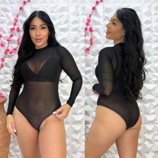Body de Tule  Bori Manga Longa Preto Influencer Moda Feminino Inverno em Oferta na Shopee