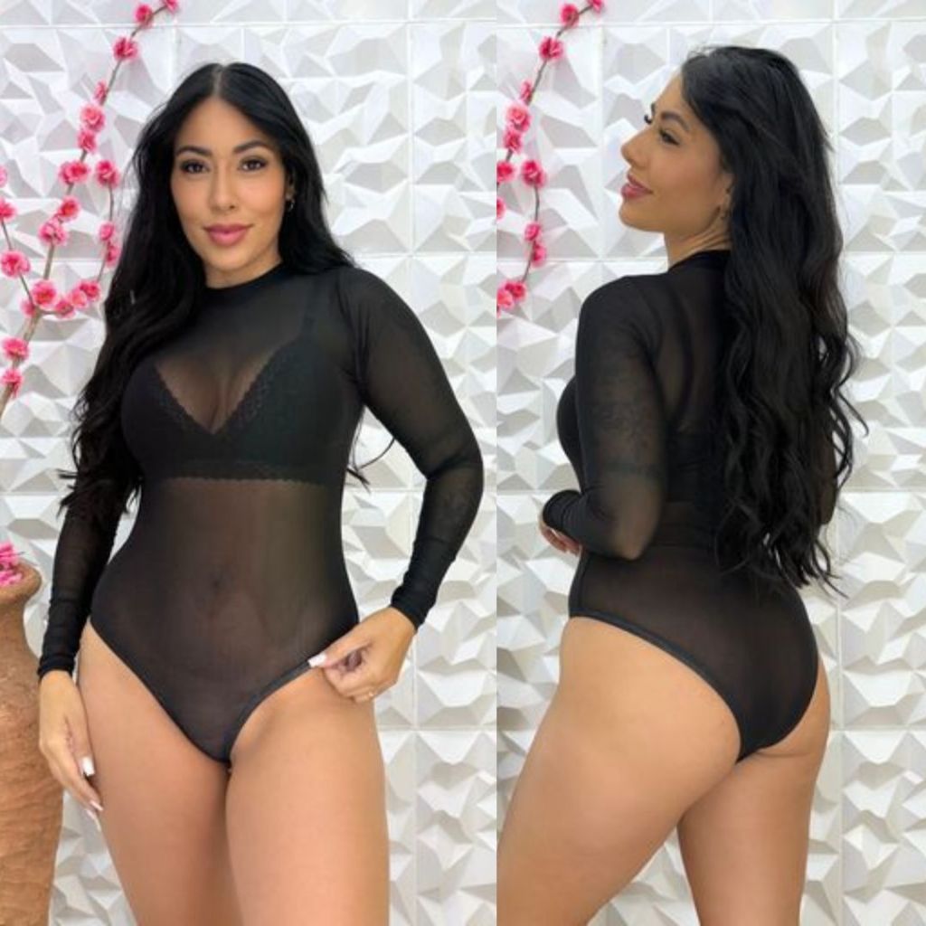 Body de Tule  Bori Manga Longa Influencer Moda Feminino Inverno em Oferta na Shopee