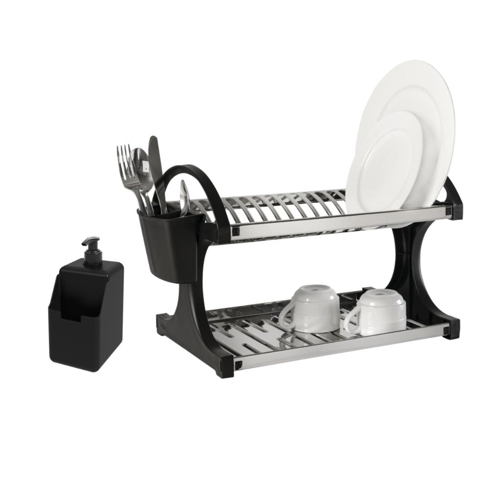 Escorredor de Louças 16 pratos Brinox Suprema - Aço Inoxidável - Com Dispenser para Detergente Preto em Oferta na Shopee