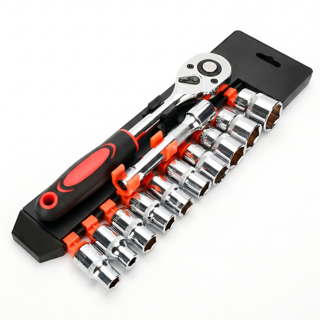 Kit De Ferramentas 12 Peças Jogo De Soquetes Chave Catraca Reversível Com Maleta Jogo De Ferramentas Completo