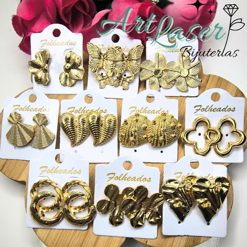 Brincos Femininos Folheado Bijuteria Dourado 3 Pares Sortidos em Oferta na Shopee