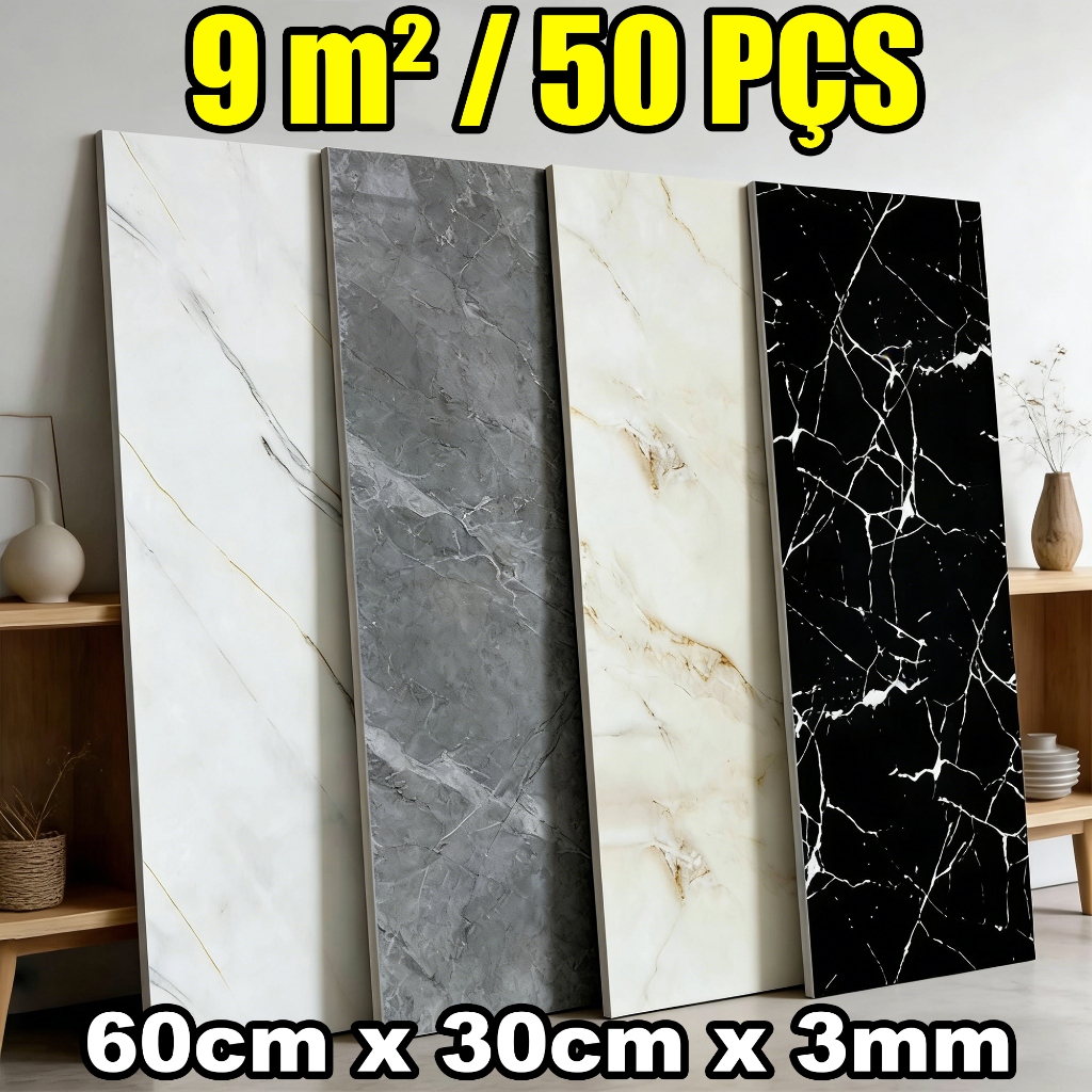 Até 9m²/50PÇS Placas Autocolante Mármore 30x60cm Lavável Decoração para Quarto Sala Banheiro Cozinha