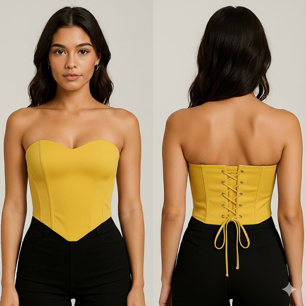 Top Corset Feminino em Alfaiataria com Amarração – Tomara que Caia Elegante "Amarelo" em Oferta na Shopee