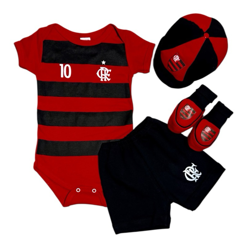 kit 4 eças fla ,jardineira+pantufa personalizada com nome do seu bebê, macacão infantil times