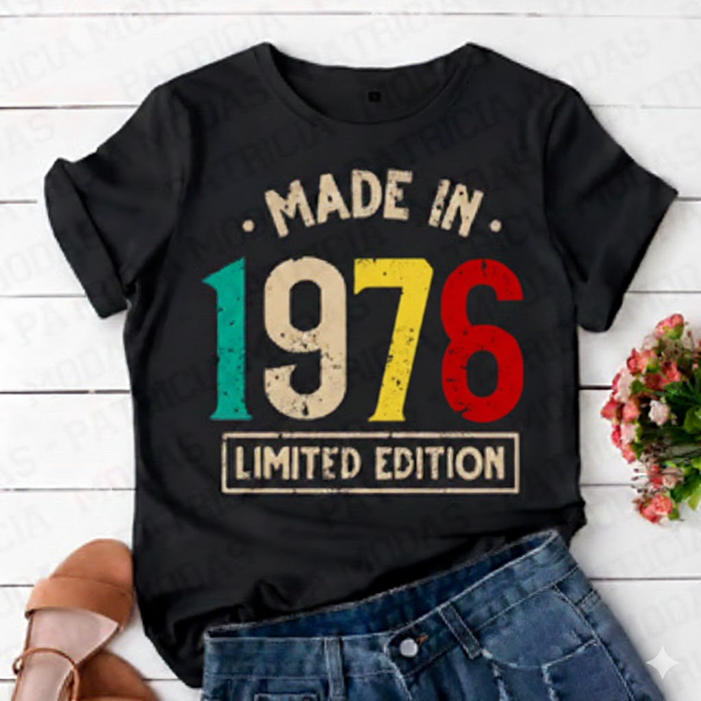 Camiseta Vintage 1976 Ano Data Made In Em Alta Estampada T-shirt Verão Envio Imediato em Oferta na Shopee