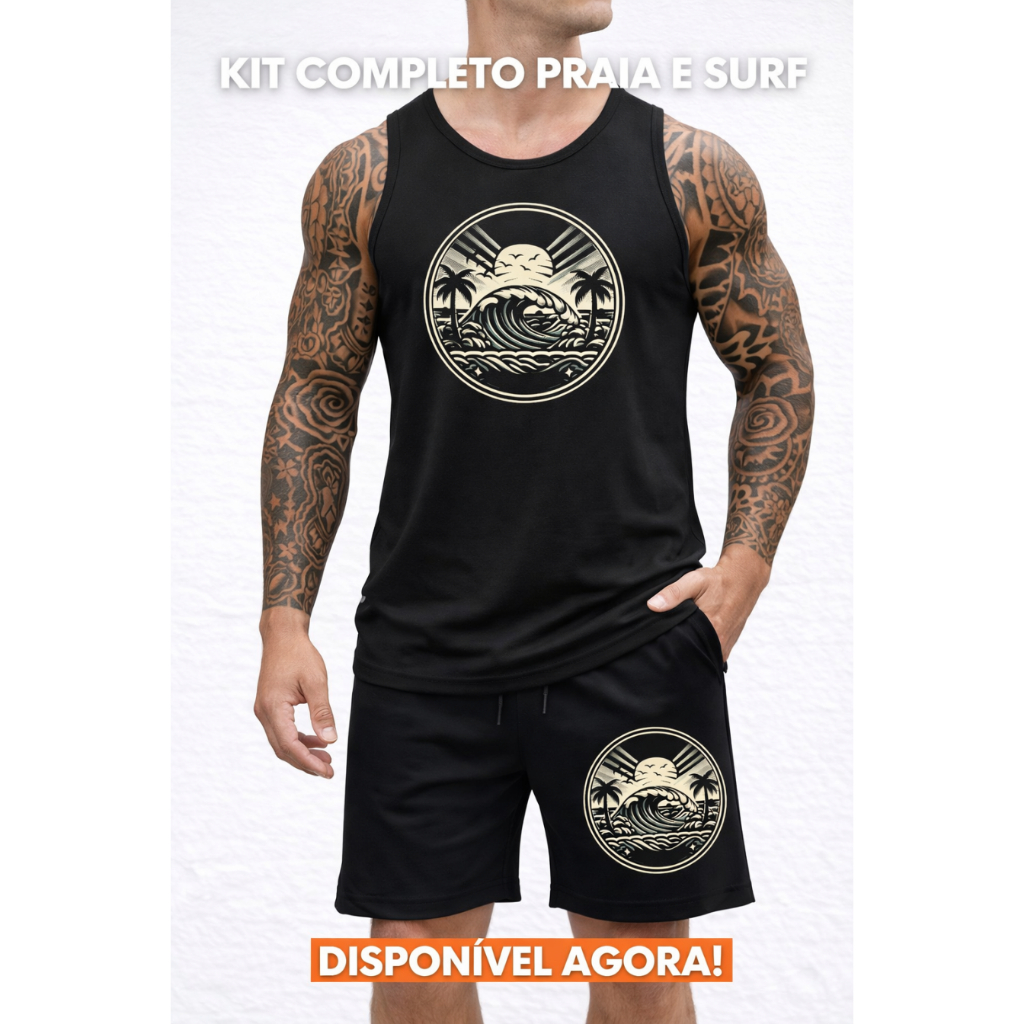 Kit Conjunto Surfing Fio 30.1 Regata e Bermuda Moletom PREMIUM Confortável Lançamento Toque Macio Envio Imediato