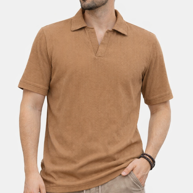 Camiseta Polo Masculina Canelada Lisa – Casual Elegante para o Dia a Dia