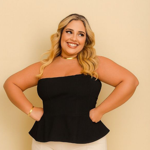 BLUSA TOMARA QUE CAIA PLUS SIZE FEMININA PEPLUM ESTRUTURADO G1 G2 CORSET PLUS SIZE MODA BLOGUEIRA PLUS SIZE BLUSA FESTA