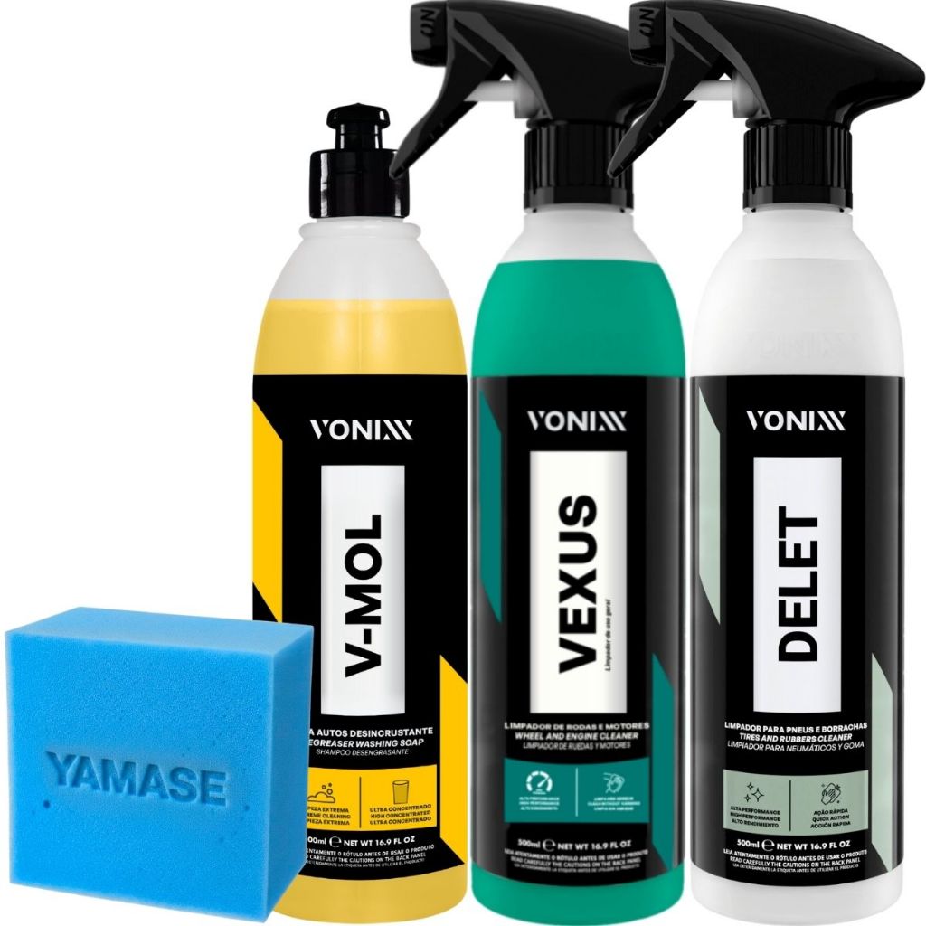 Kit Vonixx Limpeza Completa Vexus Limpa Rodas Motor V-Mol Desincrustante Concentrado Delet Para Limpar Pneus e Borrachas em Oferta na Shopee