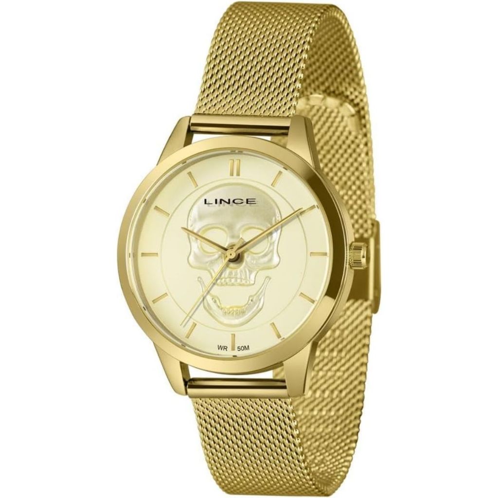 RELÓGIO LINCE FEMININO DOURADO CAVEIRA LRG4809L36 C1KX