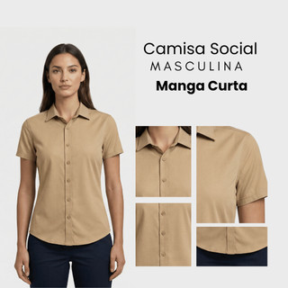 Camisa Social Feminina Manga Curta Microleve Premium Blusa Social Feminina com Elastano