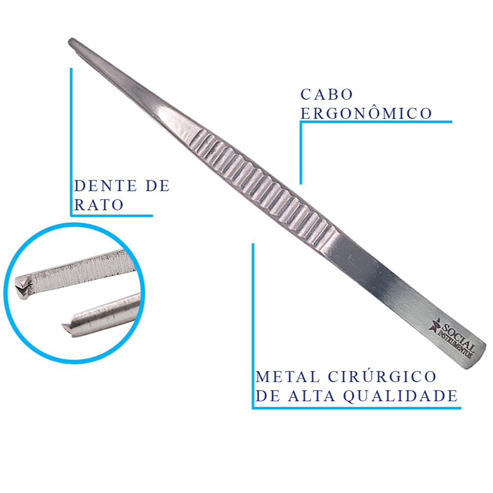 Pinça Dente de Rato | Tamanhos | Aço Inox | Social Instrumentos | 14cm | 16cm | 18cm | 20cm