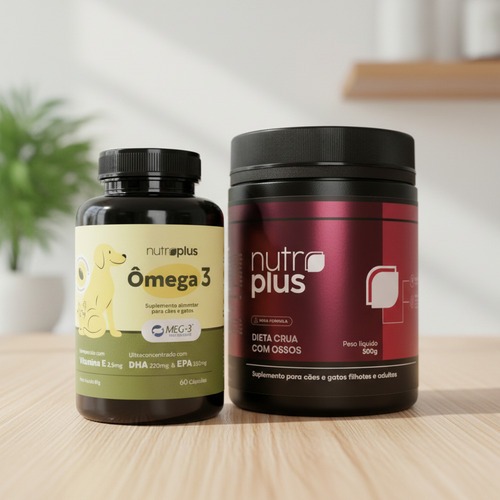 Kit Nutroplus: Suplemento Alimentar Ômega 3 60 Caps + Suplemento Natural Crua Com Ossos 500g