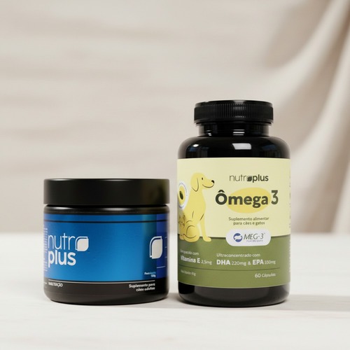 Kit Nutroplus: Suplemento Alimentar Ômega 3 60 Caps + Suplemento Manutenção Cachorro 100g