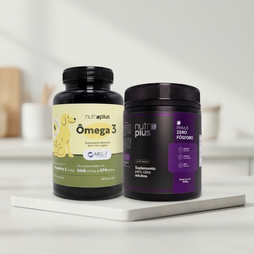 Kit Nutrição: Suplemento Alimentar Ômega 3 60 Caps + Suplemento Cachorro Zero Fósforo 500g