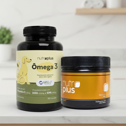 Kit Nutroplus: Suplemento Alimentar Ômega 3 60 Caps + Suplemento Natural Cachorro Sênior 100g