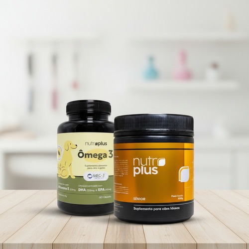 Kit Nutroplus: Suplemento Alimentar Ômega 3 60 Caps + Suplemento Natural Cachorro Sênior 500g
